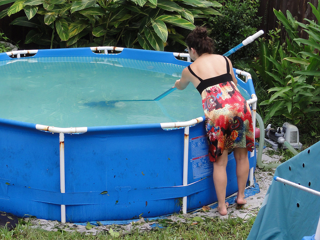 use telescopic pole to keep pool clean