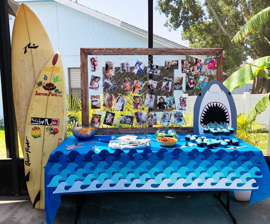 shark themed summer pool party decorations
