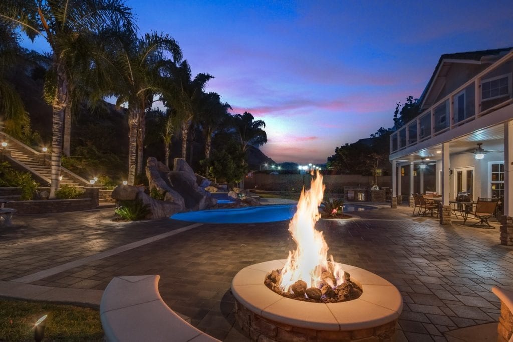 poolside fire pit backyard inground pool ideas