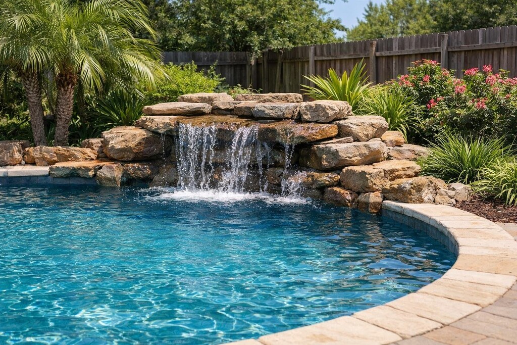 rock waterfall inground pool ideas