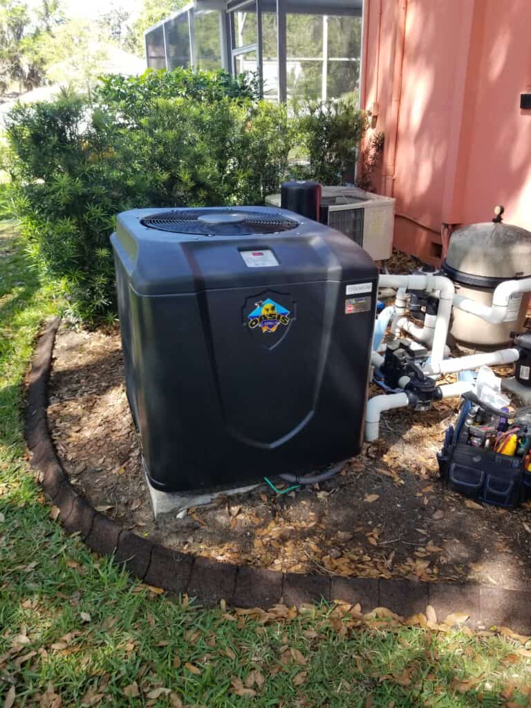 Oasis heat pump pool heater installed